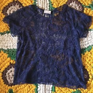 Navy lace sheer top